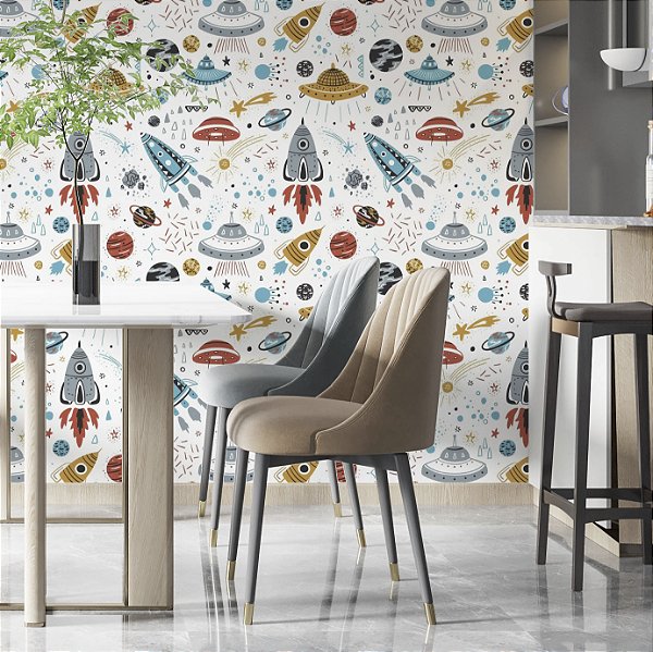 Papel de parede Autoadesivo Infantil Menina Foguete Coloridos