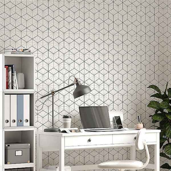 Papel de parede Autoadesivo Quarto Cubos Mosaico Branco