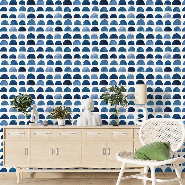 Papel de parede Autoadesivo Varanda Gourmet Semi Círculos em Aquarela Azul