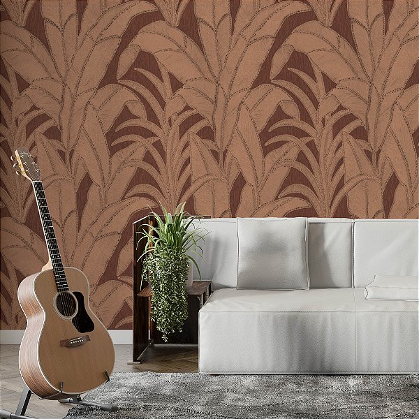Papel de Parede Adesivo Vinílico Folhas Efeito Textura Linho Marrom