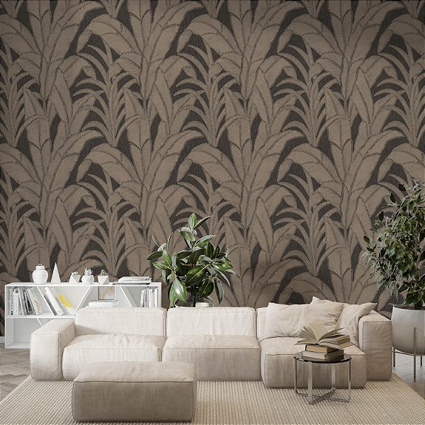 Papel de Parede Adesivo Vinílico Folhas Efeito Textura Linho Marrom
