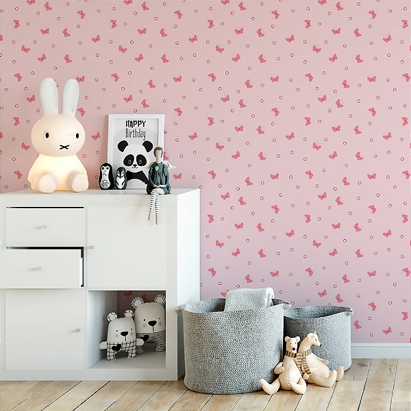 Papel de parede Autoadesivo Quarto Menina Borboletas Rosa