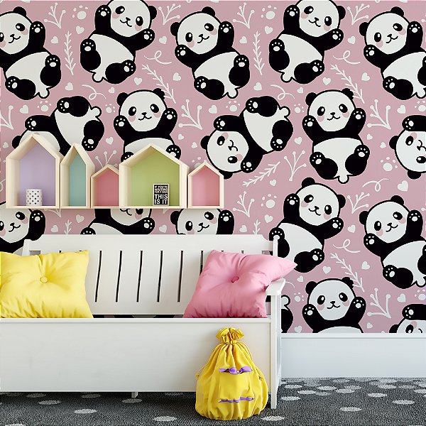 Papel de parede Autoadesivo Quarto Menina Panda Rosa
