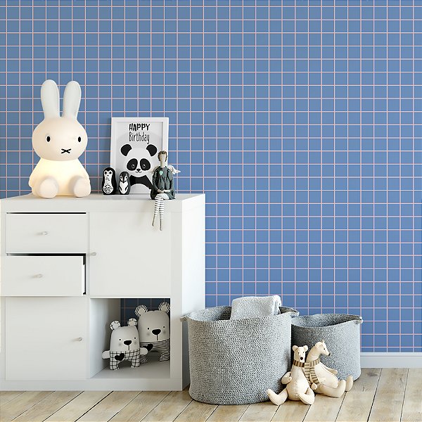 Papel de parede Autoadesivo Quarto Menino Quadriculado Azul