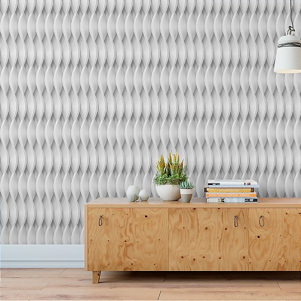 Papel de Parede Autocolante Vinil Efeito 3D Torcido Branco Sala Quarto