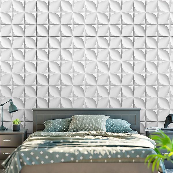 Papel de Parede Autocolante Vinil Efeito 3D Branco Sala Cozinha