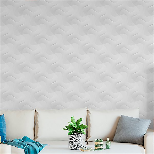 Papel de Parede Autocolante Vinil Efeito 3D Branco Quarto Sala