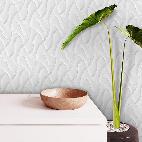 Papel de Parede Autocolante Vinil Efeito 3D Branco Quarto Sala