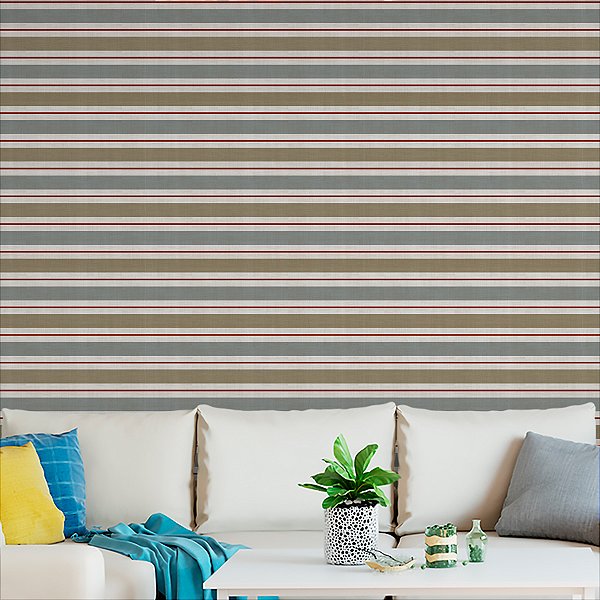 Papel de parede Autoadesivo Listras Horizontais Marrom Vermelho e Azul