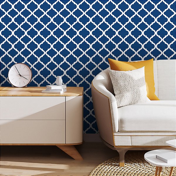 Papel de Parede Adesivo Vinil Provençal Azul Mosaico Sala Quarto