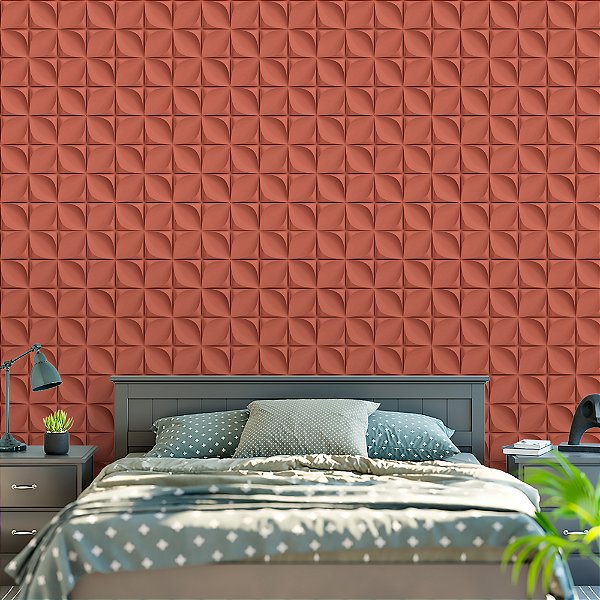 Papel de Parede Autocolante Vinil Efeito 3D Vermelho Sala Cozinha