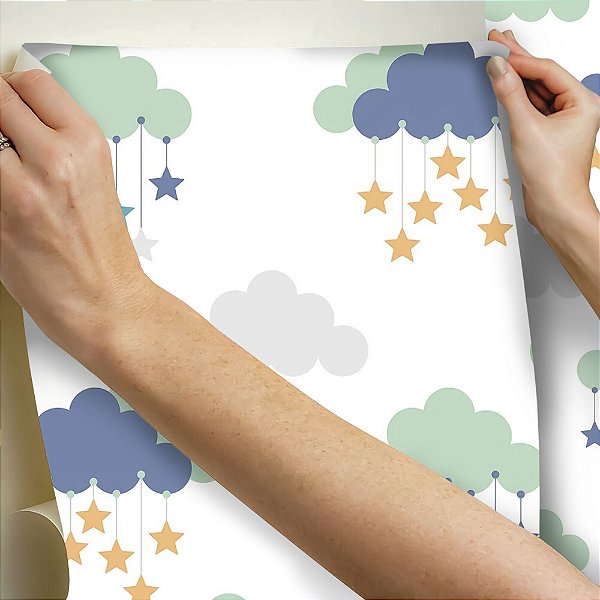 Papel de parede Autoadesivo Infantil Nuvens Com Estrelas