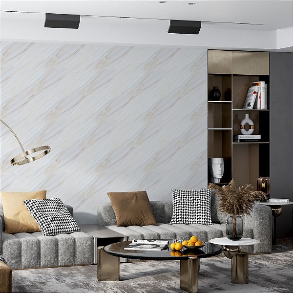 Papel de parede Autoadesivo Quarto Mármore Branco e Rosê