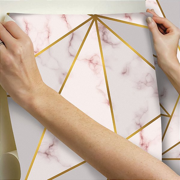 Papel de parede Autoadesivo Quarto Zara Mármore Branco e Rosê