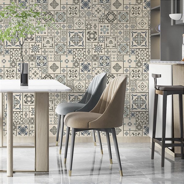 Papel de parede Autoadesivo Cozinha Azulejo Portugues Tons de Bege