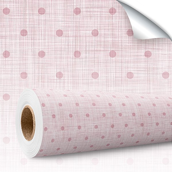 Papel de parede Autoadesivo Quarto Linho Rosa com Bolinha