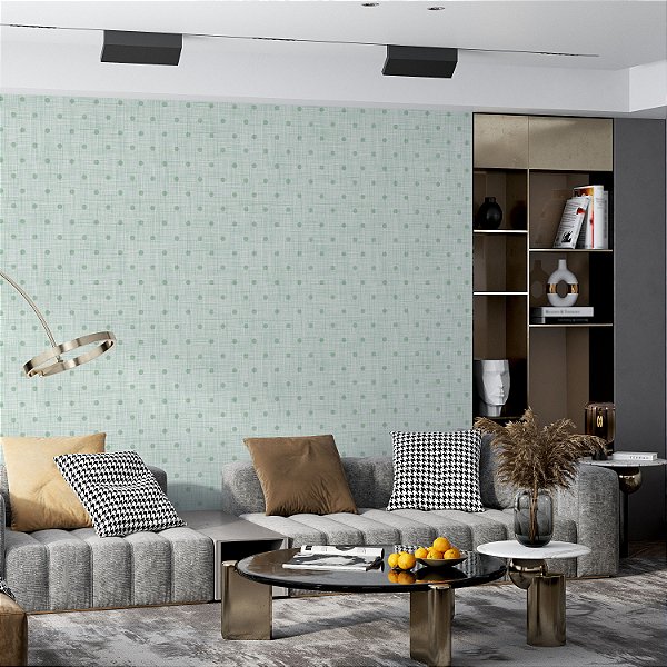 Papel de parede Autoadesivo Quarto Linho Verde água com Bolinha