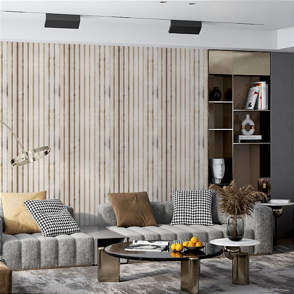Papel de parede Adesivo Quarto Ripado Madeira Natural - Quarto e Sala