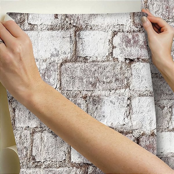Papel de parede Autoadesivo Sala Tijolinho Rustico Branco Demolição