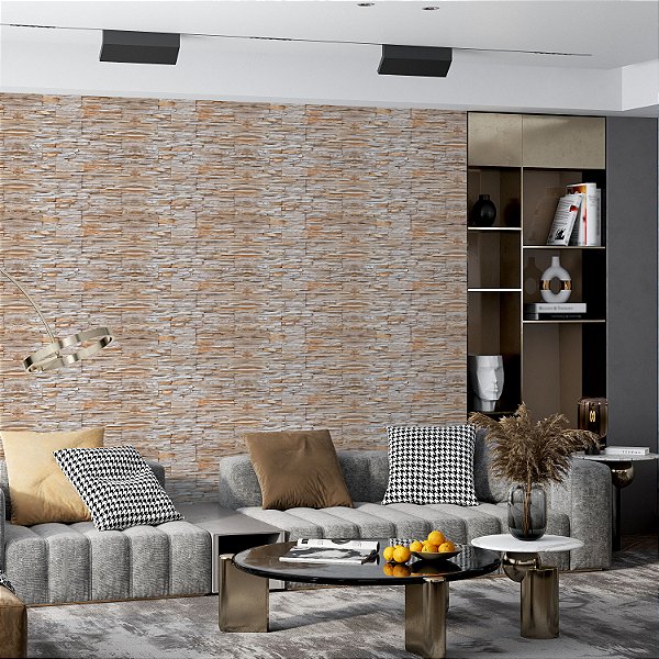 Papel de parede Autoadesivo Sala Pedra Rustica Canjiquinha 3d Rose