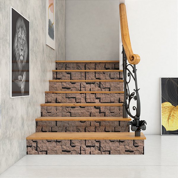 Papel de parede Autoadesivo Sala Cubos Pedras Rocha Rustico Ferrugem