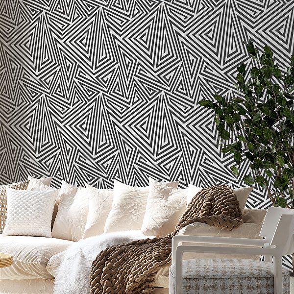 Papel de parede Autoadesivo Quarto Linhas Espiral Geométrico Preto Branco