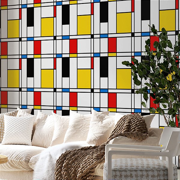 Papel de parede Autoadesivo Quarto Moderno Abstrato Colorido Geométrico