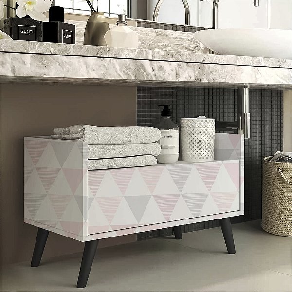 Papel de parede Autoadesivo Quarto Bebê Triângulos Rosa Cinza Branco Claro