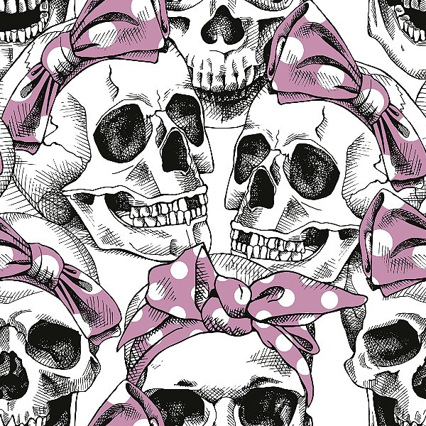 Papel de Parede Adesivo Vinil Caveira Mexicana Laço Rosa