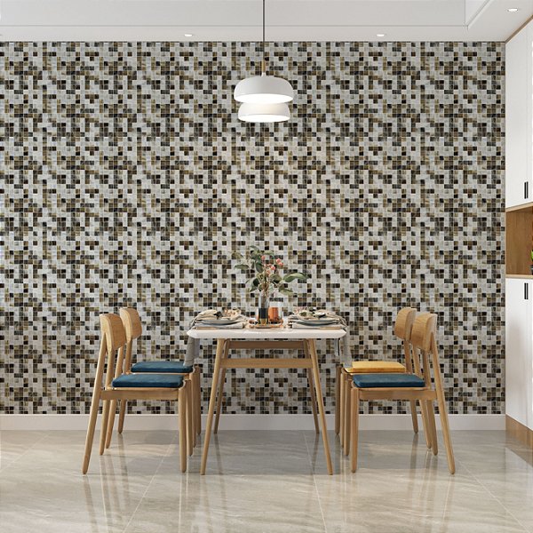 Papel Parede Adesivo Vinil Pastilha Cozinha Marrom Marfim Lavável