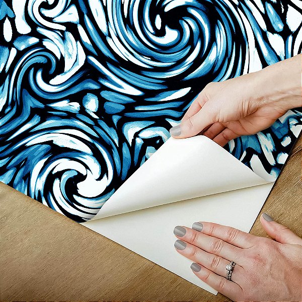 Papel de Parede Adesivo Vinil Aspirais Azuis e Branca Sala Quarto Cozinha