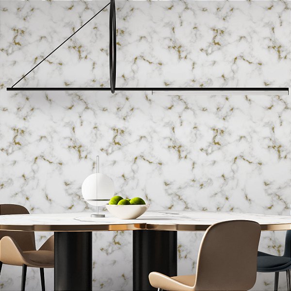 Papel de Parede Adesivo Vinil Mármore Branco e Dourado