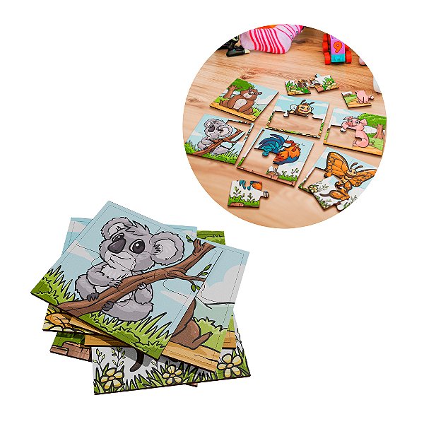 Conjunto 6 Quebra-cabeça Em Mdf 4 Peças Infantil Brinquedo