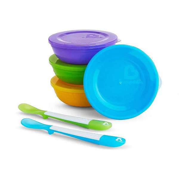 Conjunto de Tigelas e Colheres Infantis Munchkin Coloridas