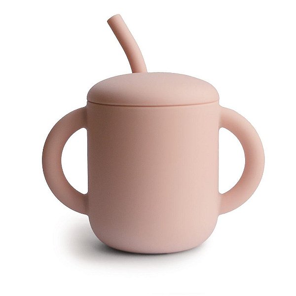 Copo Infantil Mushie Com Alças e Canudo Blush - BR