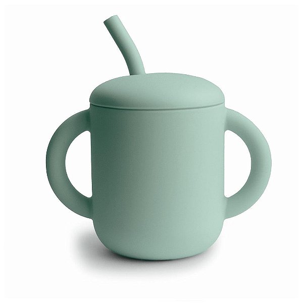 Copo Infantil Mushie Com Alças e Canudo Cambridge Blue - BR