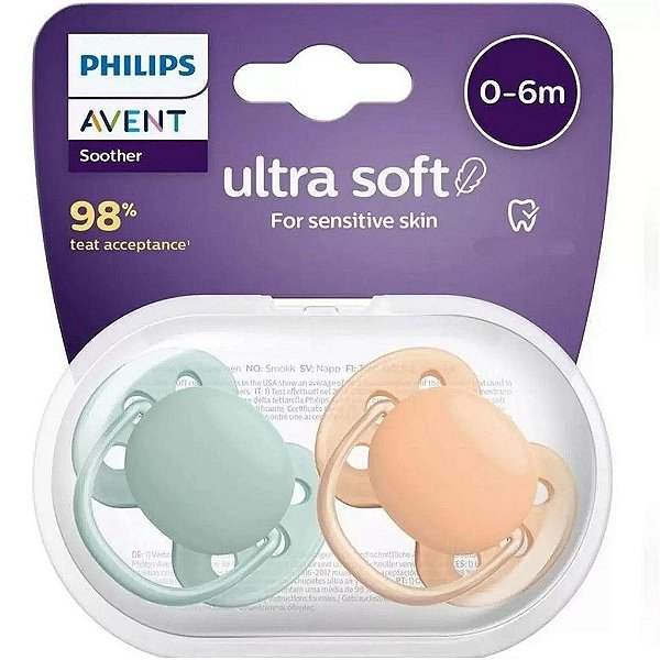 Kit Chupeta Avent Ultra Soft Dupla Verde e Laranja 0-6M39269040