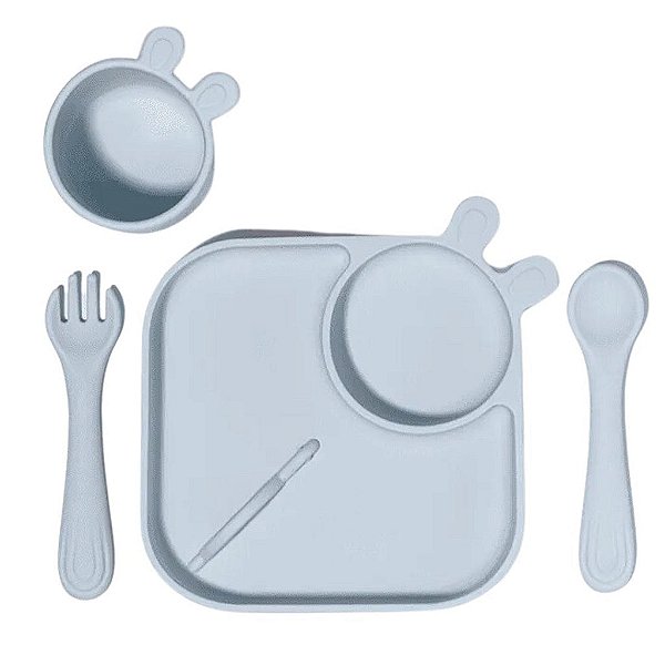 Kit De Alimentação Infantil de Silicone Petit Piá 4 Peças Azul