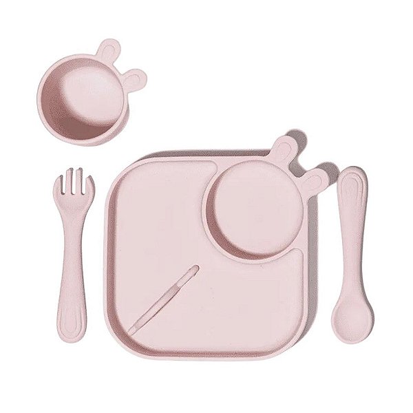 Kit de Alimentação Infantil de Silicone Petit Piá 4 Peças Rosa