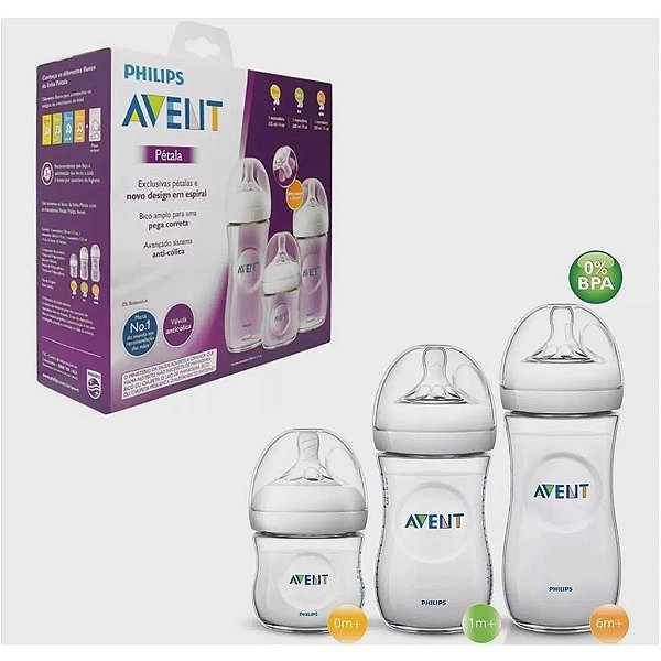 Kit de Mamadeira Pétala Philips Avent Transparente - 125/260ml/330ml