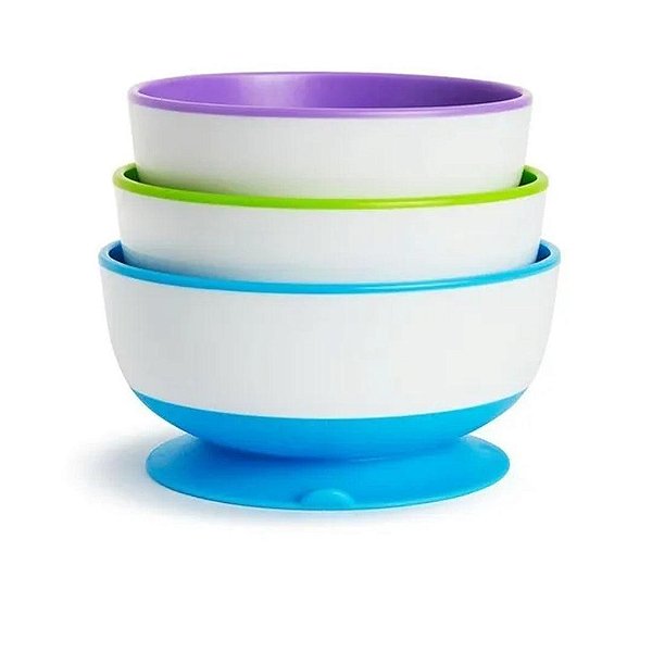 Kit De Tigelas Infantil Com Sucção Munchkin - Roxa / Verde / Azul