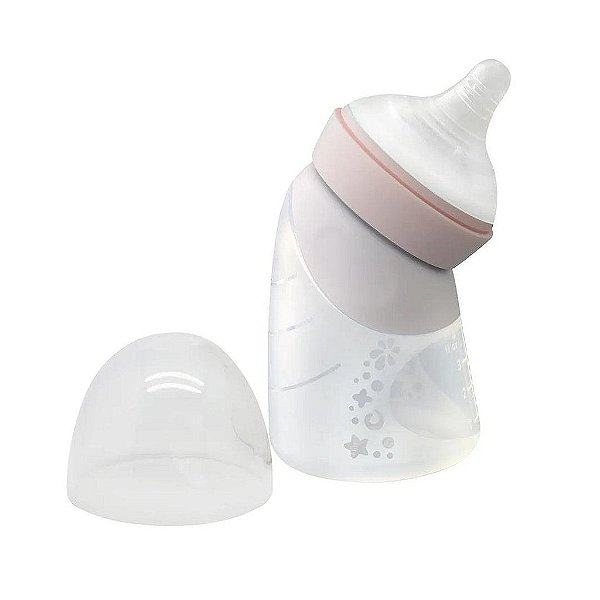 Mamadeira Angulada em Silicone Marcus & Marcus 120ML Rosa