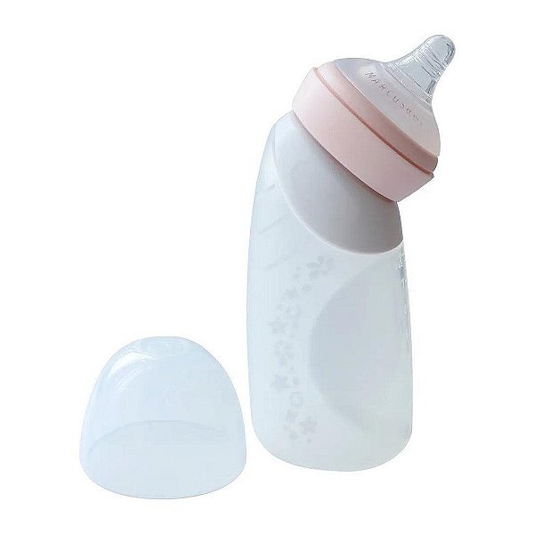 Mamadeira Angulada em Silicone Marcus & Marcus 240ML Rosa