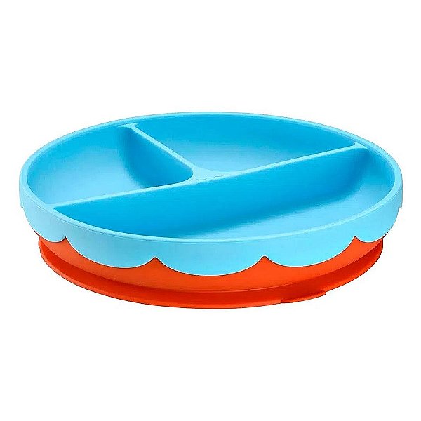 Prato de Silicone Infantil Com Divisórias e Ventosa Yummy Fisher Price Azul