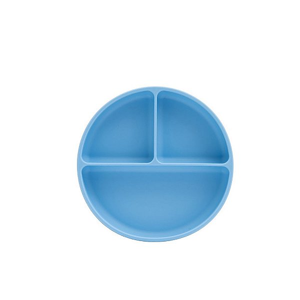 Prato Infantil de Silicone Com Divisória e Ventosa Petit Piá Azul