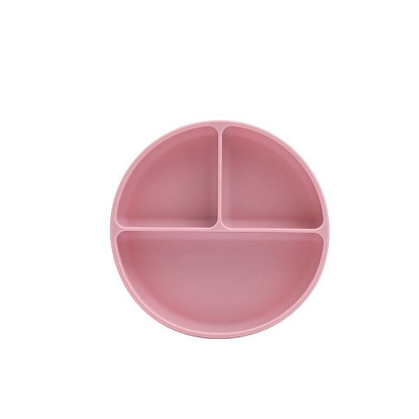 Prato Infantil de Silicone Com Divisória e Ventosa Petit Piá Rosa