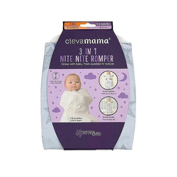 Saco de dormir Cueiro e Macacão Nite Nite Romper 3 em 1 Azul - Clevamama