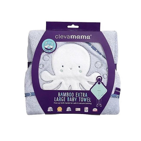 Toalha de Banho Para Bebês Avental em Bambu Polvo - Clevamama