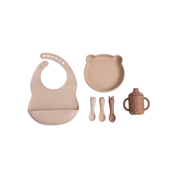 Kit De Alimentação Infantil Petit Piá em Silicone 6 Peças Marrom Premium