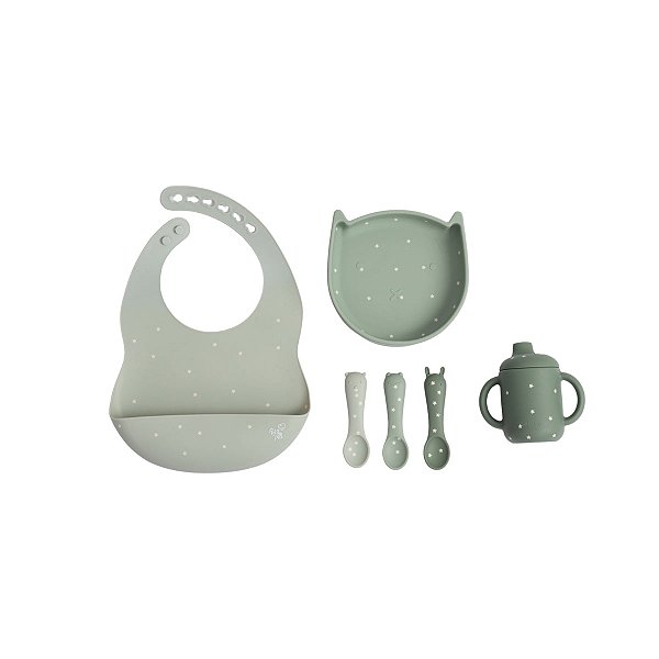 Kit De Alimentação Infantil Petit Piá em Silicone 6 Peças Verde Premium